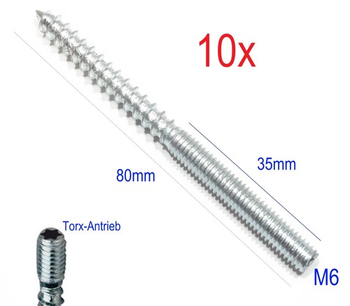 10st m6x80mm stockschraube - 10st.,